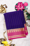 Pure Mysore Crepe Silk Saree-Navyblue And Pink-PA26566