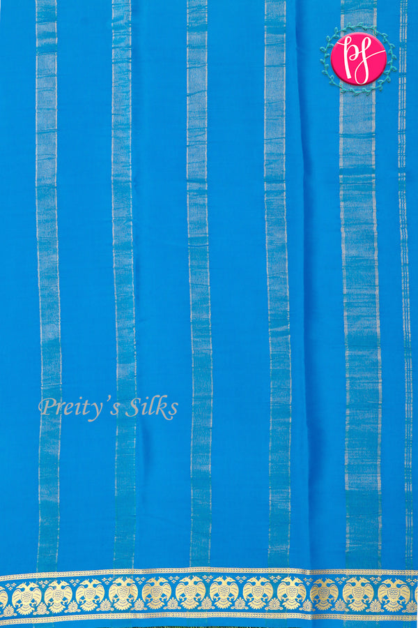 Pure Mysore Crepe Silk Saree-Gandaberunda Border-Anandablue-PA20598