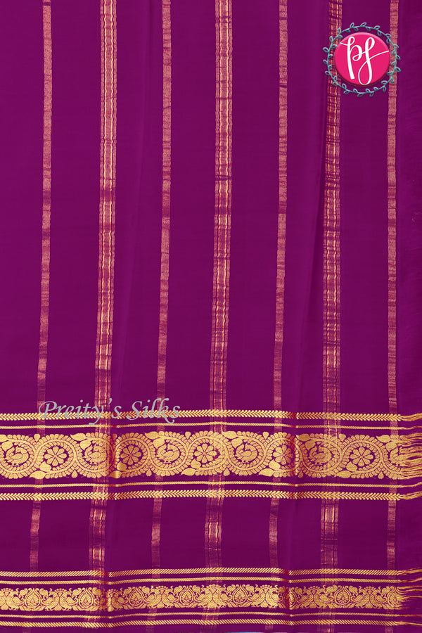 Pure Mysore Crepe Silk Saree -Yellow And Purple skyblue-PA01233