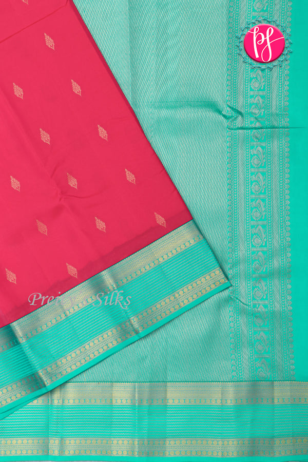 Half Pure Kanchipuram Silk Saree-Rasberrypink And Seagreen -PA24996
