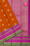 Half Pure Kanchipuram Silk Saree- ORANGE Triple Border- PA24996