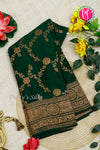 PURE KADDI BANARASI CREPE SILK SAREE-Bottlegreen-PA29680