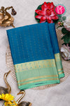 Pure Mysore Crepe Silk Saree-Deep Sky Blue And Pale Mint-PA26566