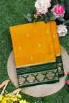 Pure Mysore Crepe Silk Saree-Mustardyellow And Darkgreen-PeacockBorder-PA26542