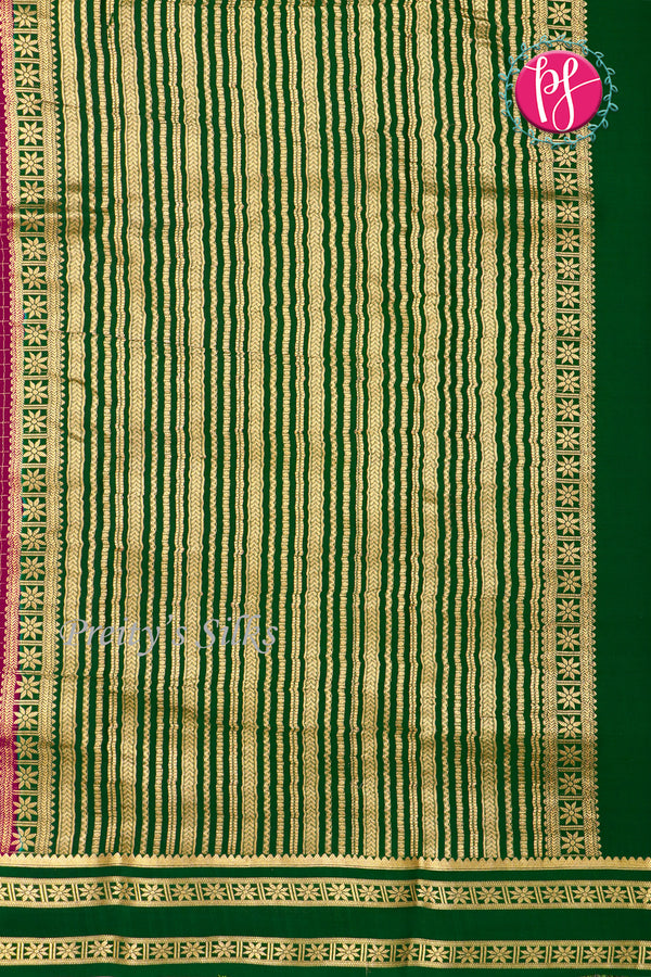 Pure Mysore Crepe Silk Saree -Mejenta pink And Bottlegreen-PF86103