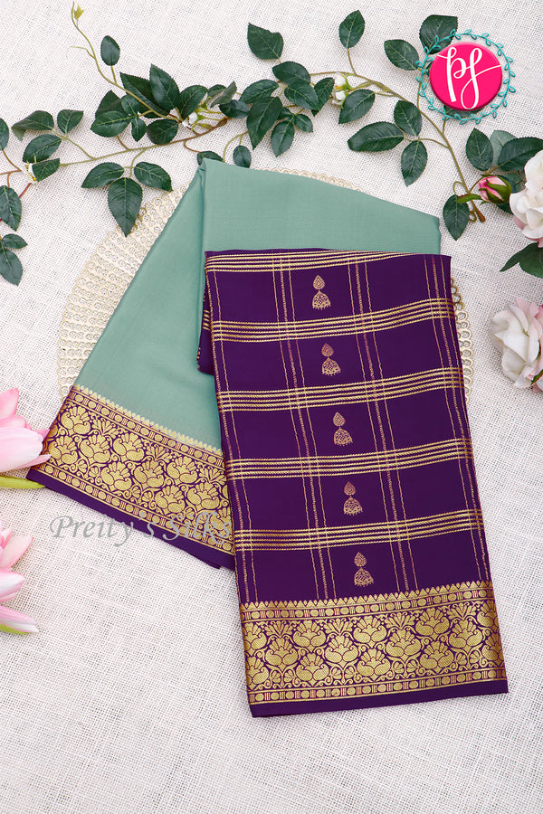 Pure Mysore Crepe Silk Saree-Pastelblue And Purple-PA46832