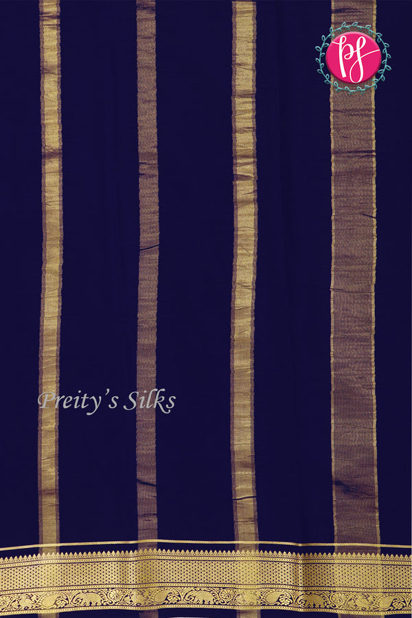 Pure Mysore Crepe Silk Saree -Navyblue-PA01342