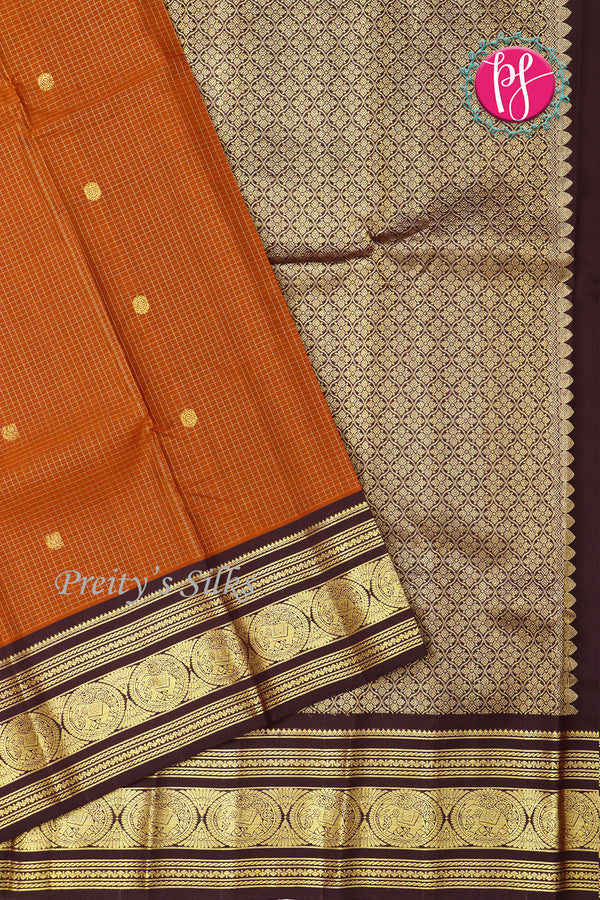 Pure Kanjeevaram Silk Saree-Rustorange And Deepbrown-PF62723