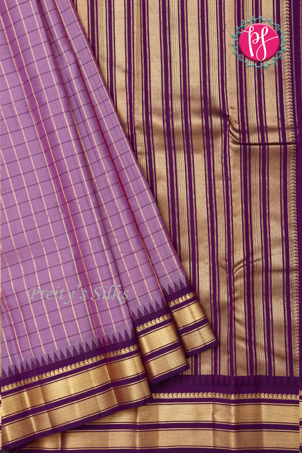 Half Pure Kanchipuram Silk Saree-Lavender And Purple-PF82198