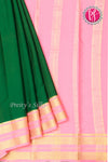Pure Mysore Crepe Silk Saree-Darkgreen And Light pink-PA19929