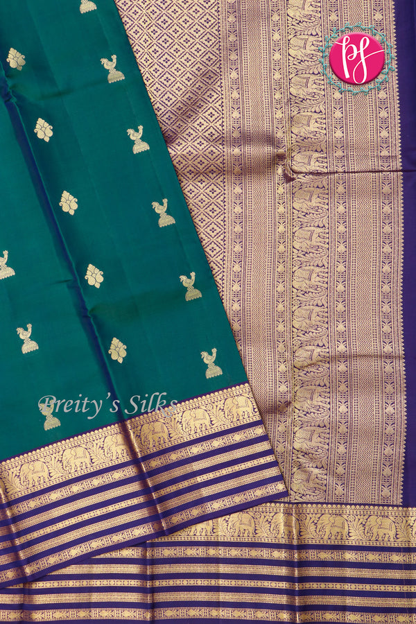 Pure Kanchipuram Silk Saree-Peacockblue And Blue-PF47958