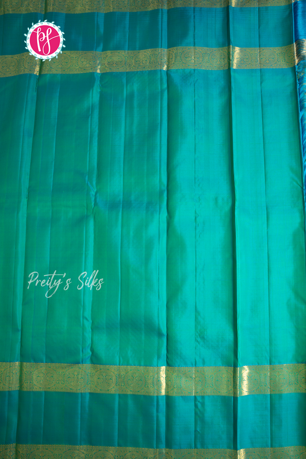 Pure Kanchipuram Silk Saree-Green And Lightblue-PA57106