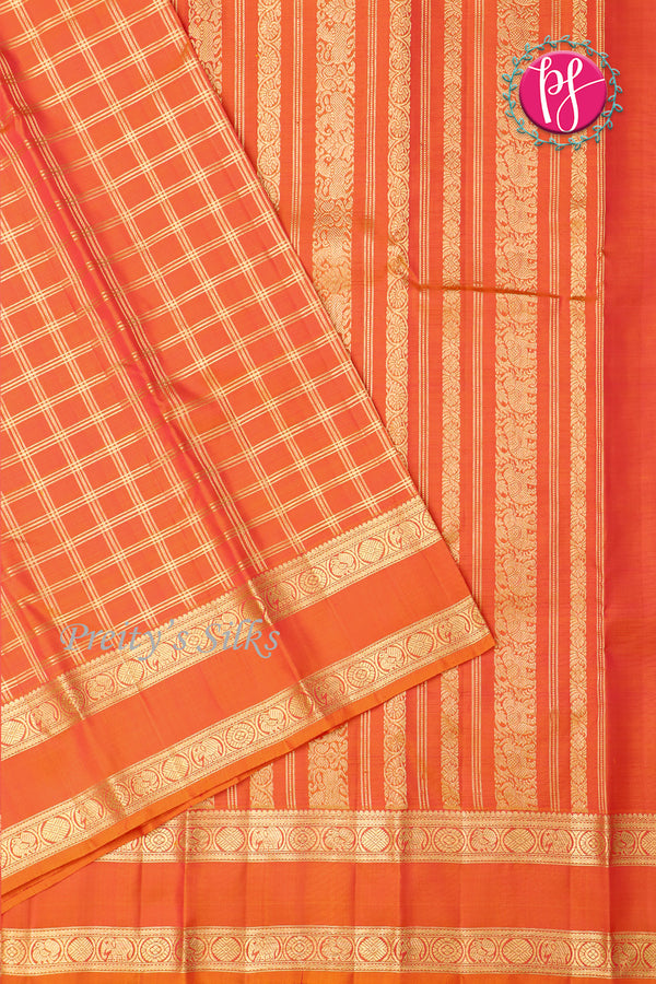 Pure Kanchipuram Silk Saree-Reddish-Orange-PF85020