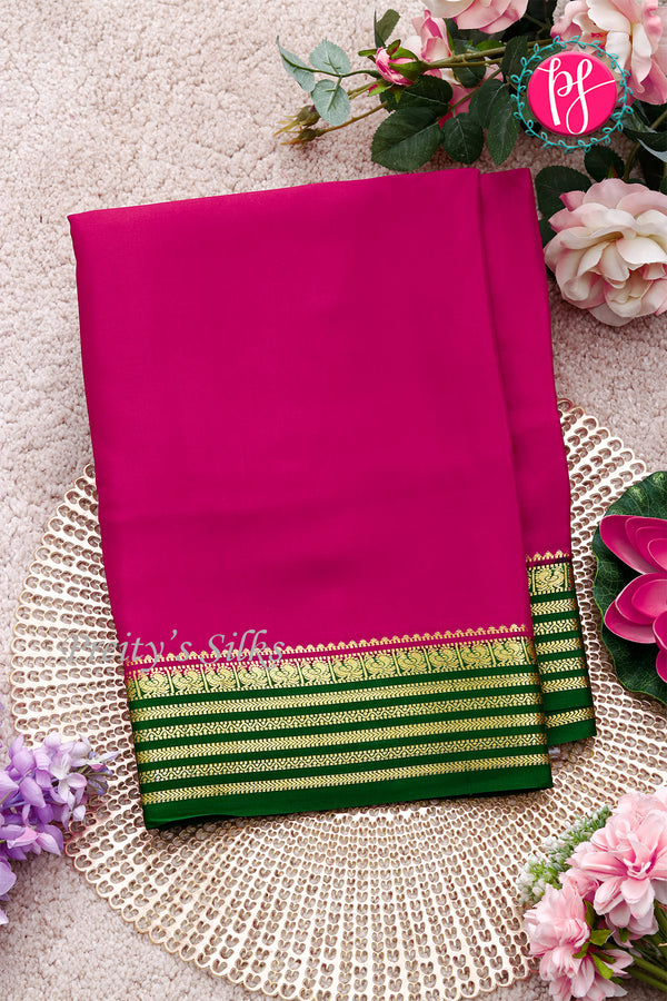 Pure Mysore Crepe Silk Saree-Pink And Green-PA28717