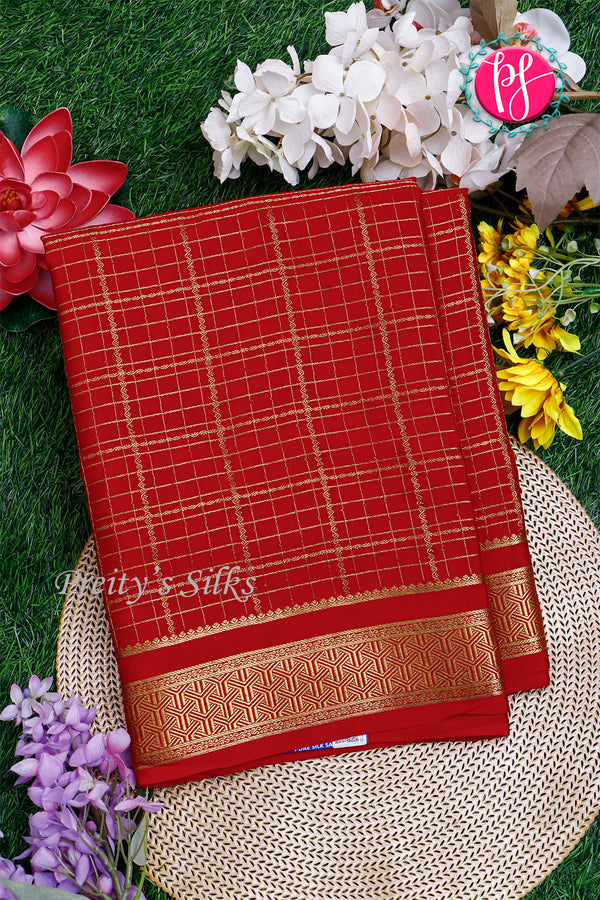Pure Mysore Crepe Silk Saree-Red-PA26341