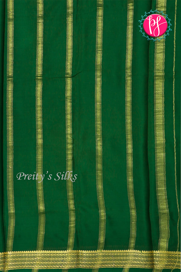 Pure Mysore Crepe Silk Saree-Red And Bottlegreen-PA22237