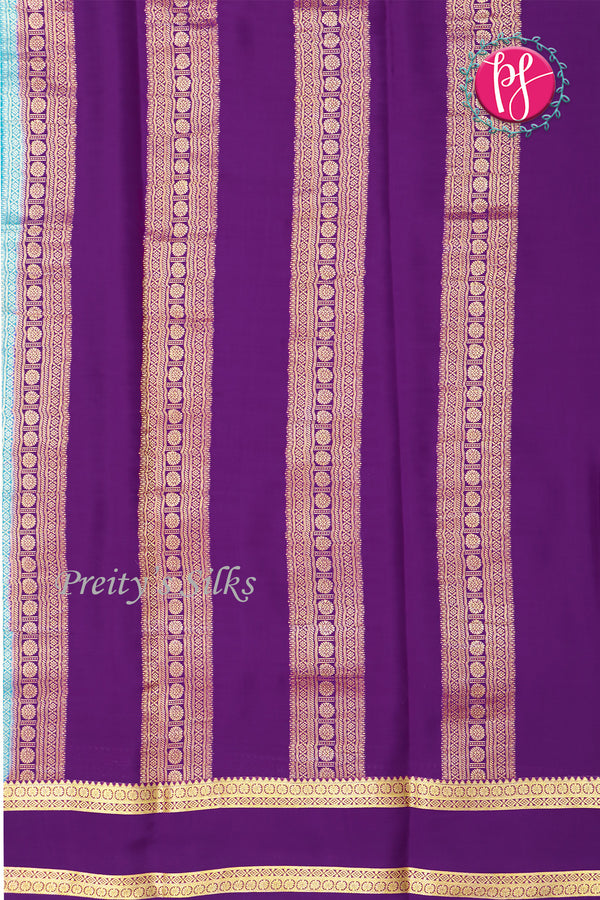 Pure Mysore Crepe Silk Saree -Skyblue And Deeppurple-PF86048
