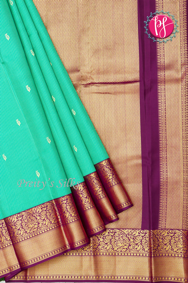 Pure Kanchipuram Silk Saree-Ligth Green With Wine-PF81285