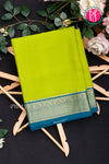 Pure Mysore Crepe Silk Saree-Olive green And Tealblue- PA28962
