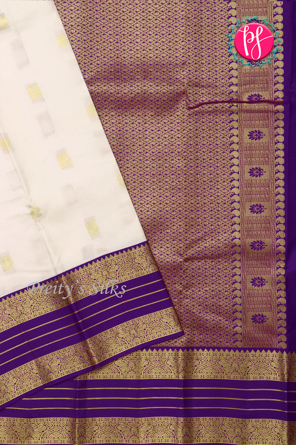 Pure Kanchipuram Silk Saree-White And Navyblue-PA23514