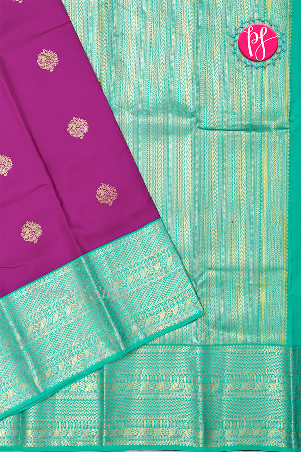 Pure Kanchipuram Silk Saree-Plum And Seagreen-PA25014