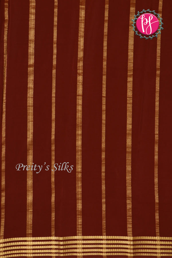 Pure Mysore Crepe Silk Saree-ParrotGreen And DarkBrown-PF79543