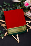 Pure Mysore Crepe Silk Saree-Red And Bottlegreen- PA34000