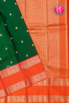 Pure Kanchipuram Silk Saree-Bottlegreen And Tomato Red-PA23592