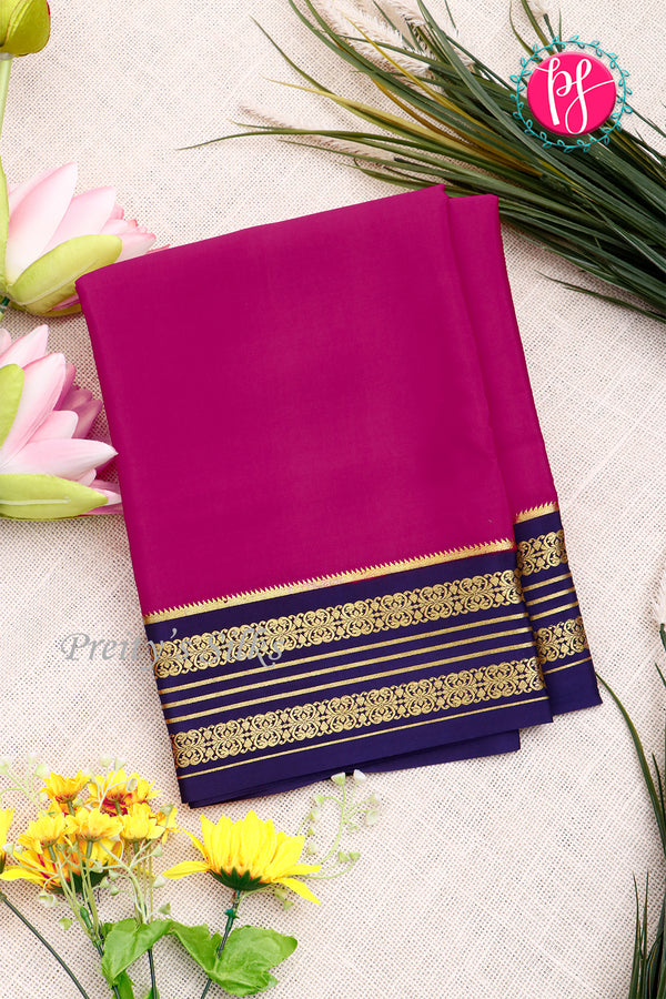 Pure Mysore Crepe Silk Saree-Pink And Navyblue- PA34176