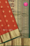 Pure Kanchipuram Silk Saree-RustOrange And Green- PF04355