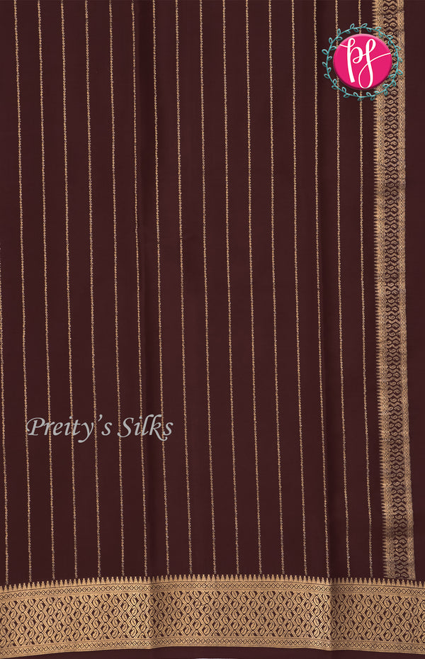 Pure Mysore Crepe Silk saree-Half And Half Pattern-Orange And Chocolatebrown-PF60734