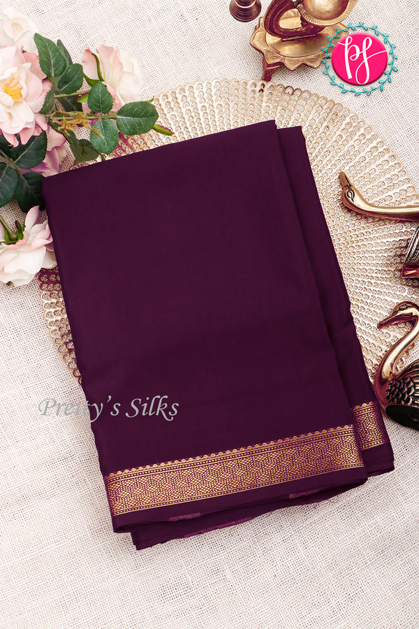 Pure Mysore Crepe Silk Saree-Deepwine-PA33565