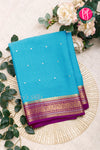 Pure Mysore Crepe Silk Saree-Turquoise And Mejentapink-PA46766