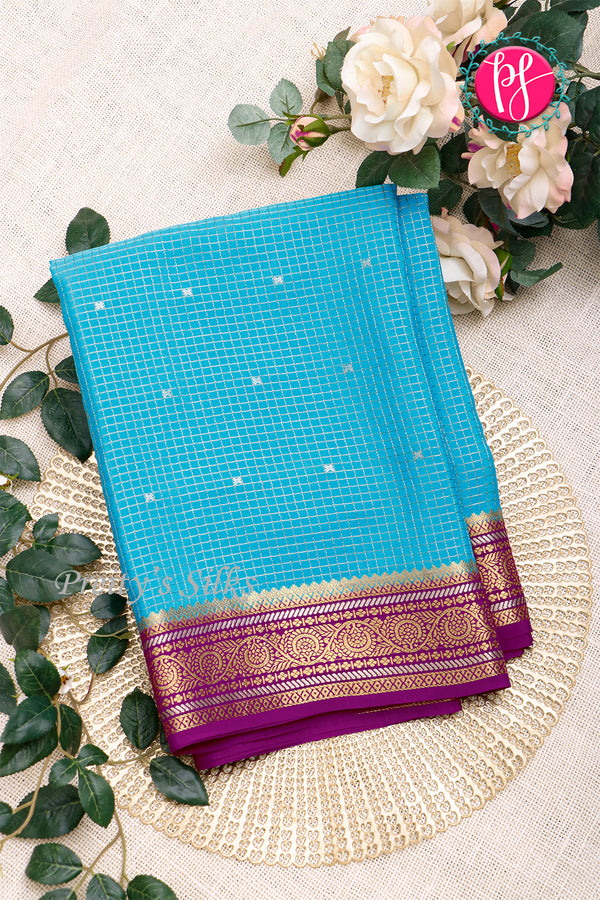 Pure Mysore Crepe Silk Saree-Turquoise And Mejentapink-PA46766