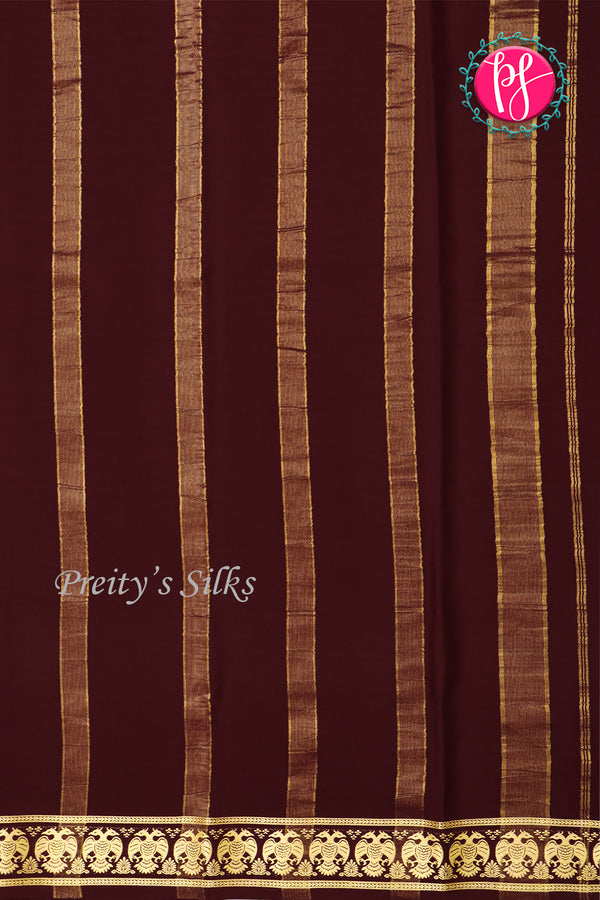 Pure Mysore Crepe Silk Saree-Gandaberunda Border-Chocolatebrown-PA20598