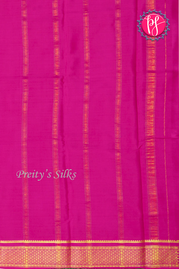Pure Mysore Crepe Silk Saree-Bottlegreen And Pink-PA22355
