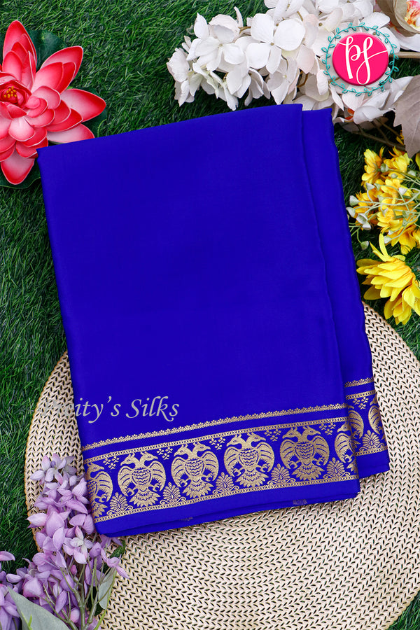 Pure Mysore Crepe Silk Saree-Gandaberunda Border-Royalblue-PA26362