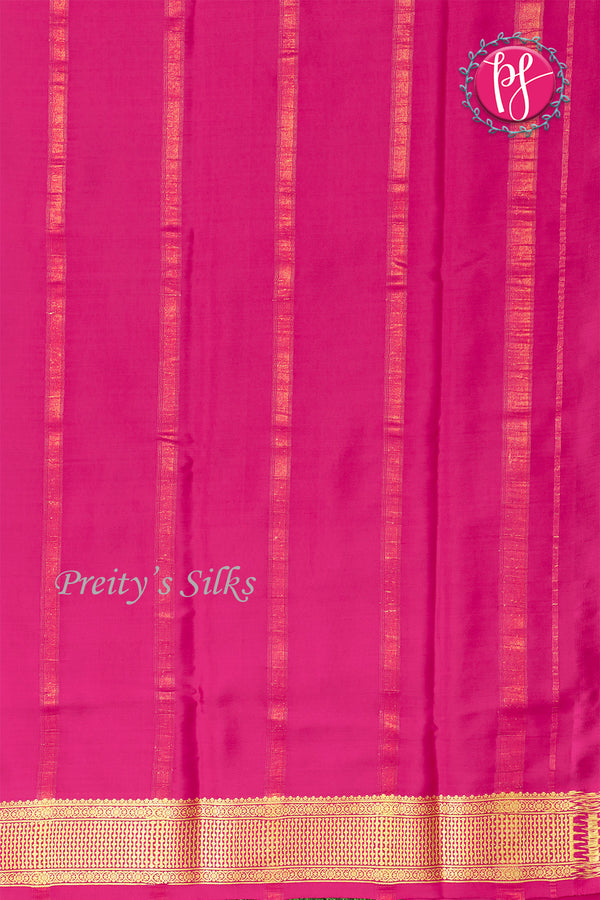 Pure Mysore Crepe Silk Saree -Bottlegreen And Pink-PF82724