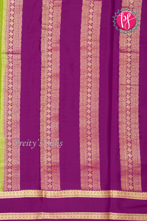 Pure Mysore Crepe Silk Saree -Green And Purple-PF86048