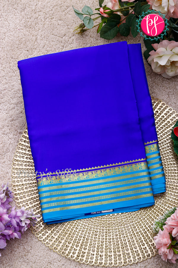 Pure Mysore Crepe Silk Saree-Royalblue And Skyblue-PA28717