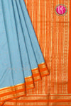 Pure Mysore Crepe Silk Saree -Slateblue And Orange-PF86103