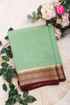 Pure Mysore Crepe Silk Saree-Mintgreen And Marron-PA46766