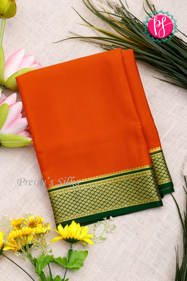 Pure Mysore Crepe Silk Saree-Orange And Green-PA22389