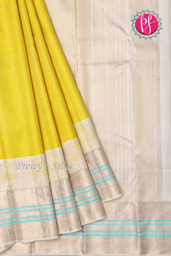 Pure Kanchipuram Silk Saree-LemonYellow-PF83492