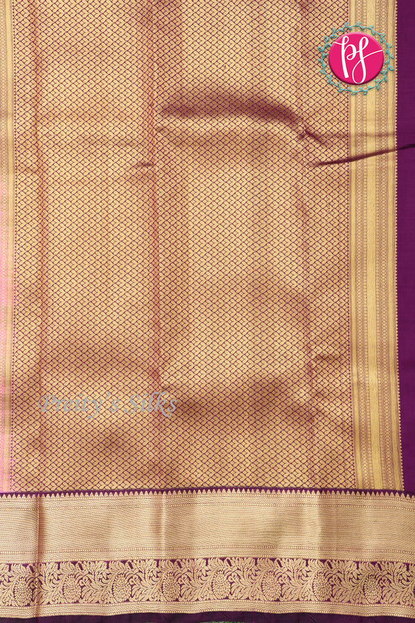 Half Pure Kanchipuram Silk Saree-Brigth Pink With Deep Purple-PF81397