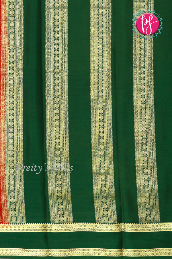 Pure Mysore Crepe Silk Saree -Red And BottleGreen-PF860498