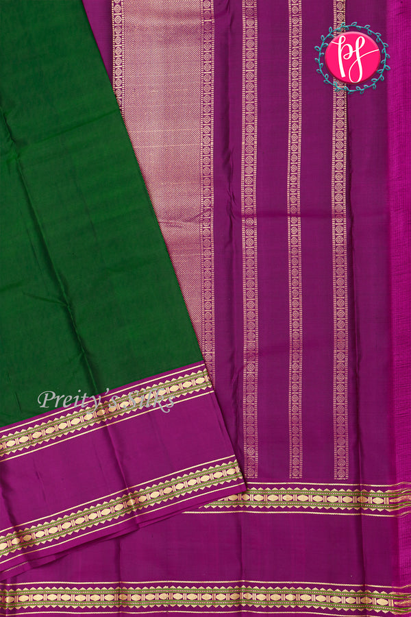 Kanchipuram Soft Silk Saree-Bottlegreen And Purple-PA20390