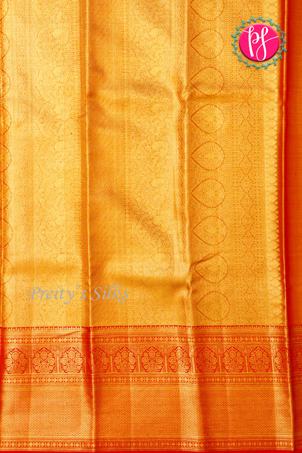 Pure Brocade Kanchipuram Silk Saree-Orange-PA26193