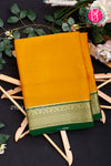 Pure Mysore Crepe Silk Saree-Mustard Yellow And Green-PA28962