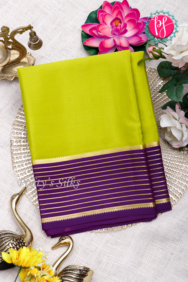 Pure Mysore Crepe Silk Saree-Olivegreen And Deepvoilet-PA28865